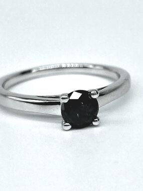 Sterling Silver Black Diamond Solitaire Ring Size 7- Women's Jewelry